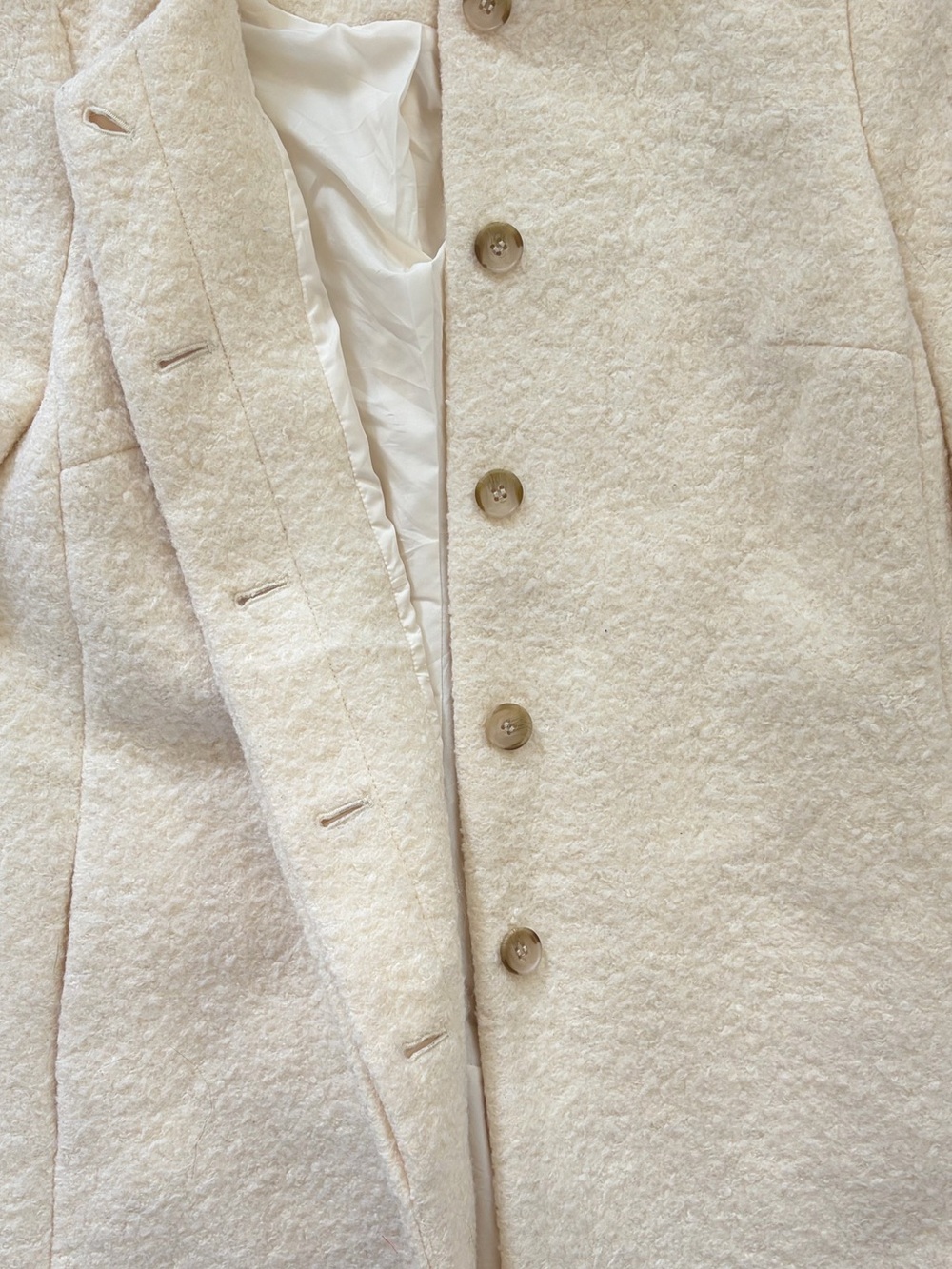LOFT Ivory Bouclé Coat M Balloon Sleeve Wool Blend Jacket - Picture 4 of 5
